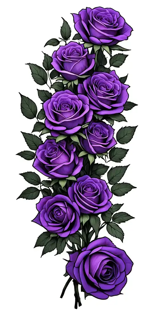 Generate A Tattoo With 30 Purple Roses In A Bouquet No Stems