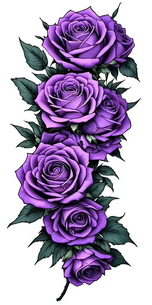 Generate A Tattoo With Thirty Purple Roses In A Bouquet No Stems