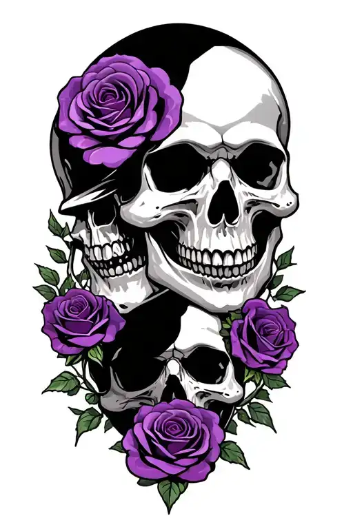 Army 2 Skulls Wedding Love Purple Roses Entwined