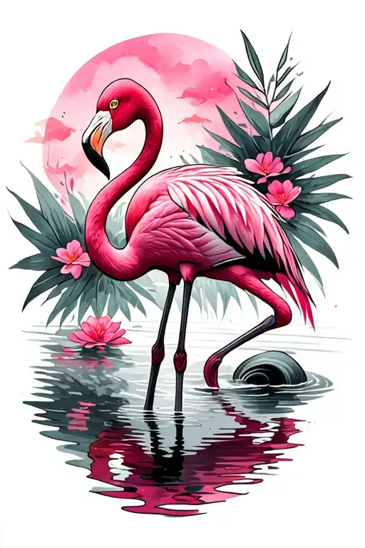 Pink Flamingo Standing In Water