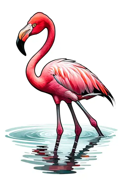 Pink Flamingo Standing In Water
