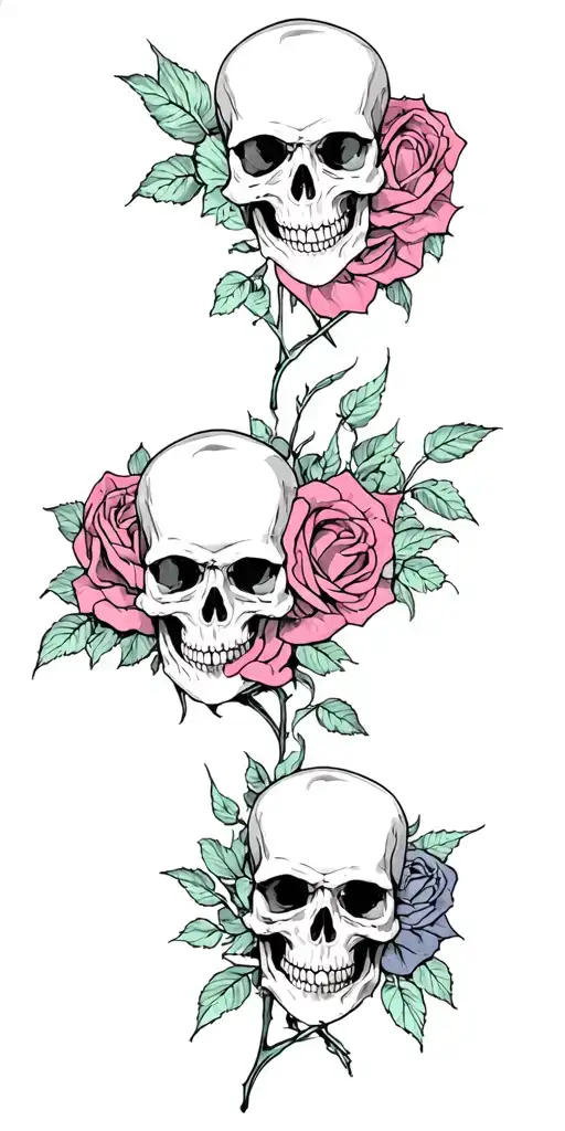 Skulls Inside Roses Intertwined