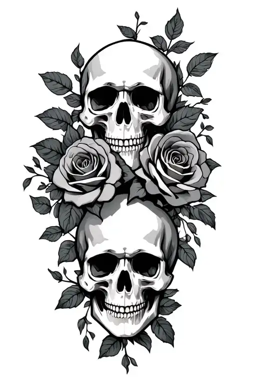 Skulls With Roses Blooming Around