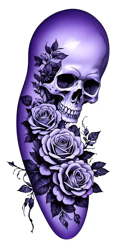 2 Skulls 30 Roses Blooming Down Arm