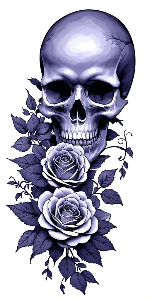 2 Skulls 30 Roses Blooming Down Arm