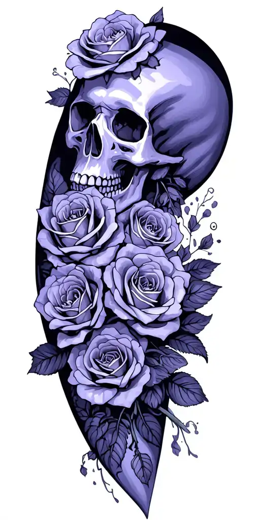 Roses Blooming Down Arm With Skulls