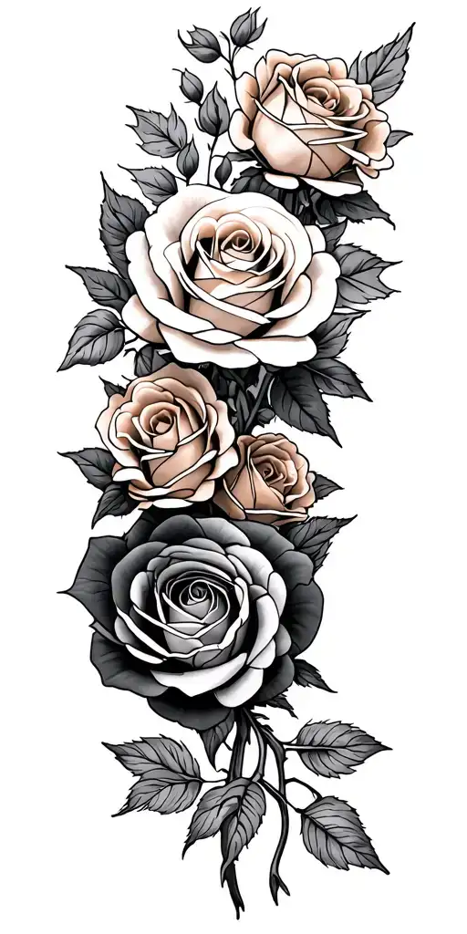 Roses Boquet Blooming Down Arm Sleeve