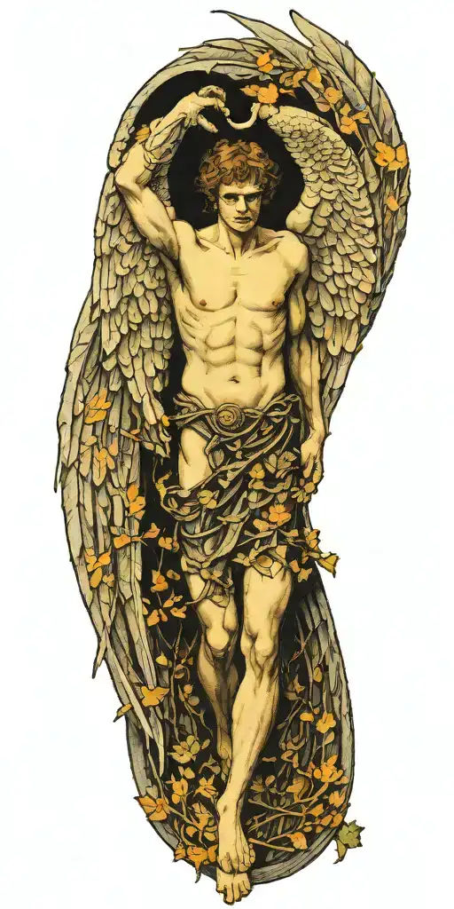Lucifer Franz Von Stuck With Wings Surrounded By Celtic Leaves