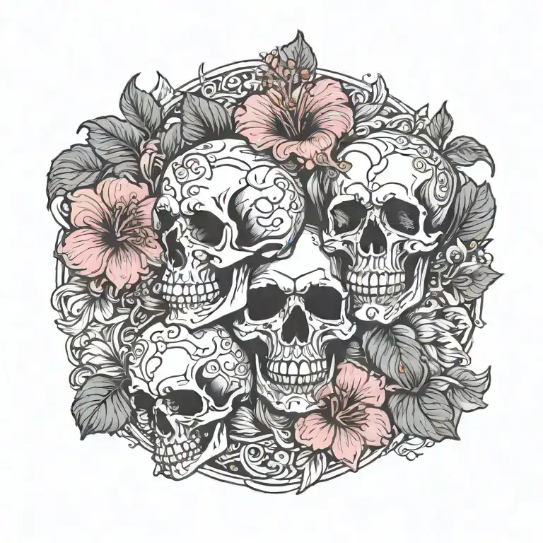 Skulls And Roses Hibiscus Flower Intertwined