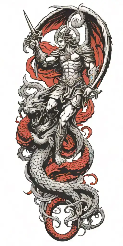 Saint Michael Fighting Lucifer In His Red Dragon Form