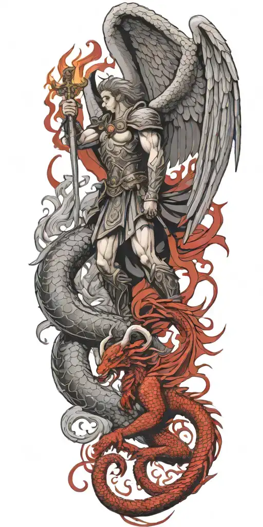 Saint Michael Fighting Lucifer In His Red Dragon Form