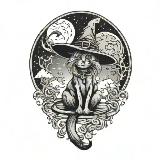 Witch Cat And Moon