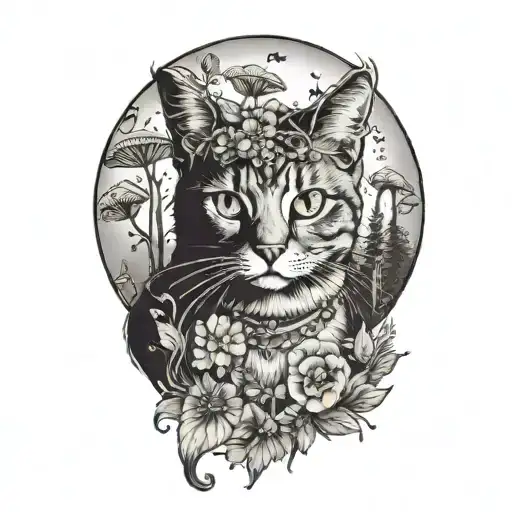 Hippie Cat And Mushrooms