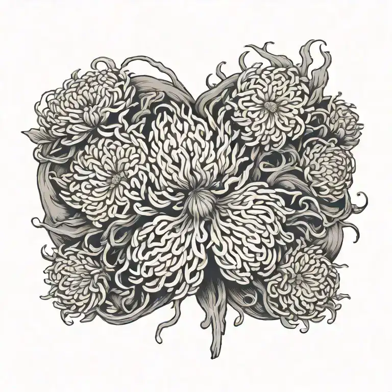 Chrysanthemum Flower Growing Out Of Brain And Heart