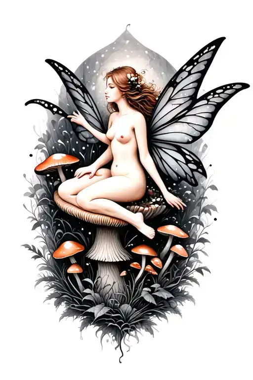 Nude Fairy On A Mushroom Forest