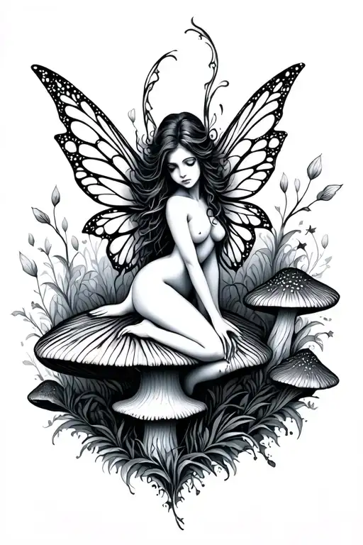 Nude Fairy On A Mushroom Forest