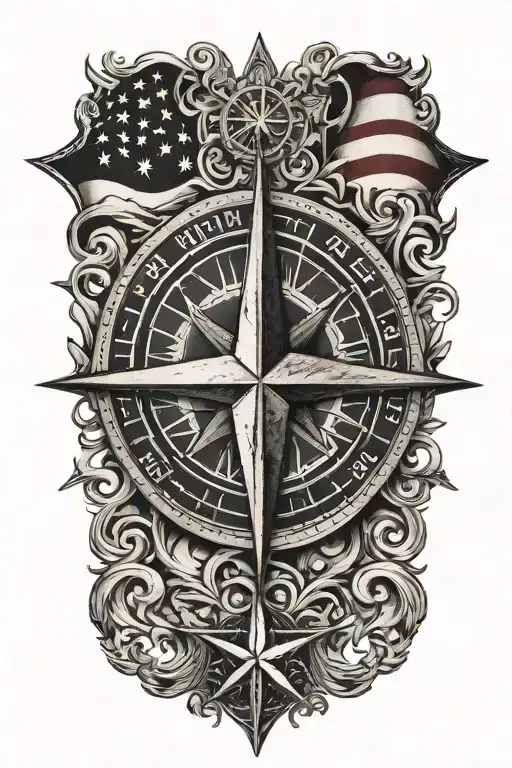 Nautical Star Compass With American Flag