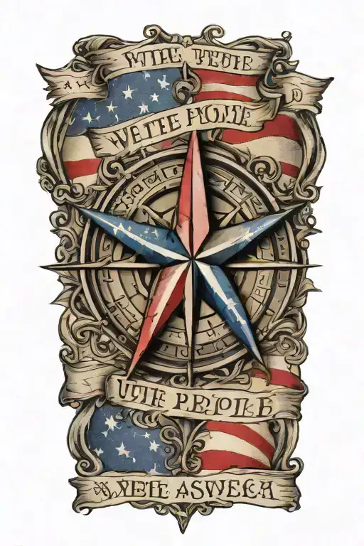 Nautical Star Compass With American Flag With We The People Written In Old English Script