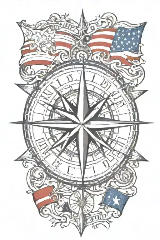Nautical Star Compass With American Flag