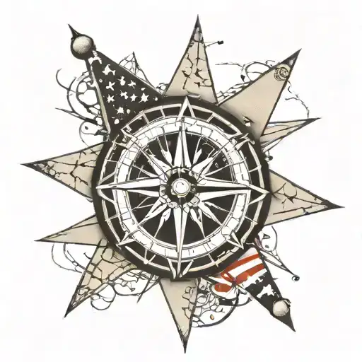 Navy Nautical Compass With American Flag