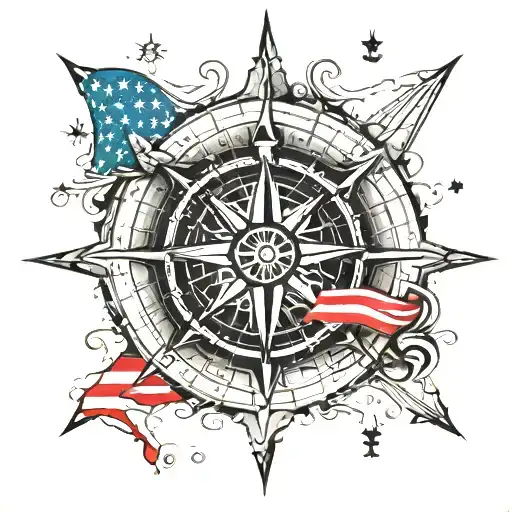 Navy Nautical Compass With American Flag