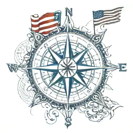 Navy Nautical Compass With American Flag