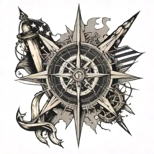 Nautical Compass American Flag