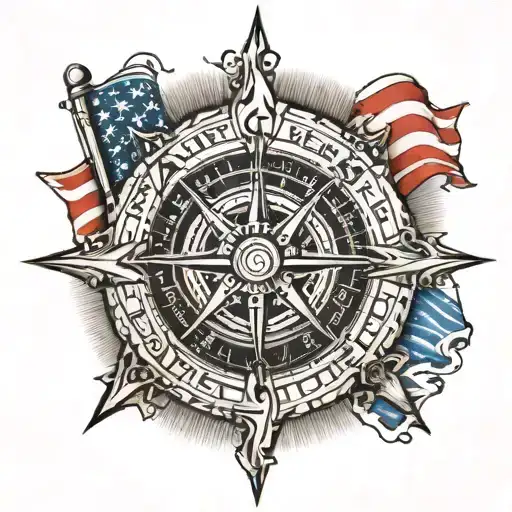 Navy Nautical Compass With American Flag