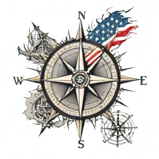 Navy Nautical Compass With American Flag