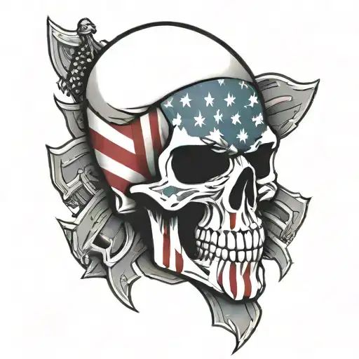 American Flag Punisher Skull With Chevrons Under It