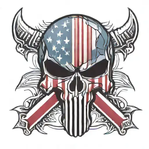 American Flag Punisher Skull With Chevrons Under It