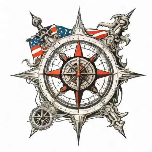 Nautical Compass With American Flag