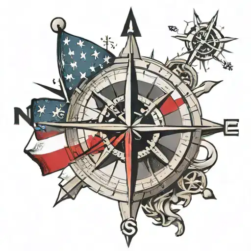 Nautical Compass With American Flag And Arizona Flags