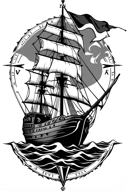 Nordic Compass Backround With A Viking Ship With The Island Flag Simple Sailing Towards