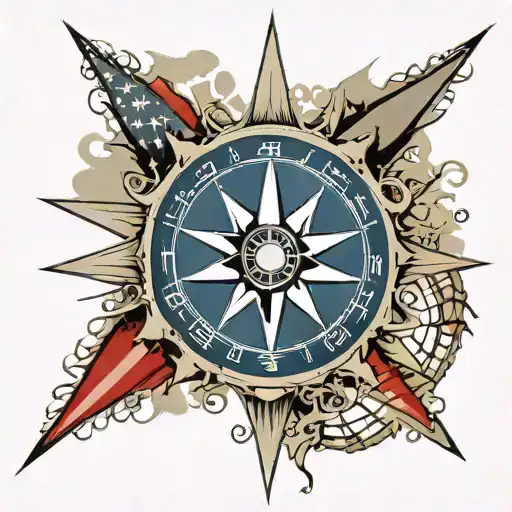 Navy Nautical Compass With American Flag
