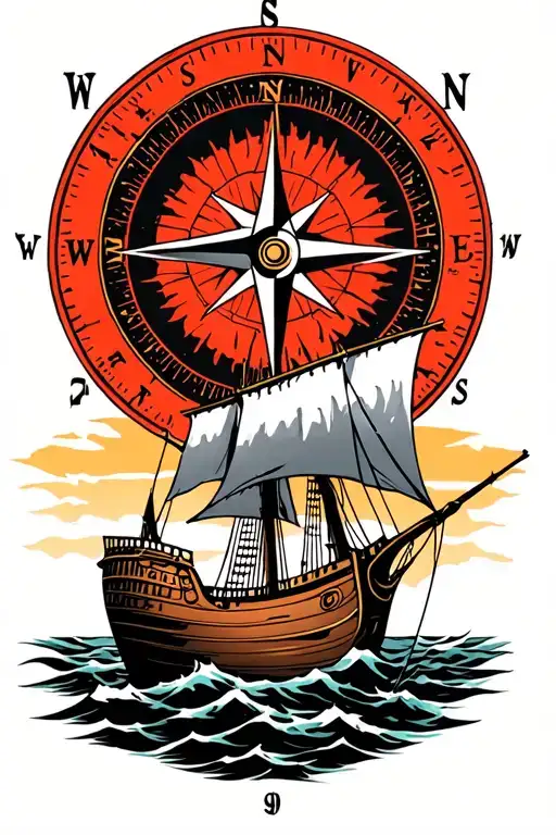 Nordic Compass In The Background With A Viking Ship Sailing Towards