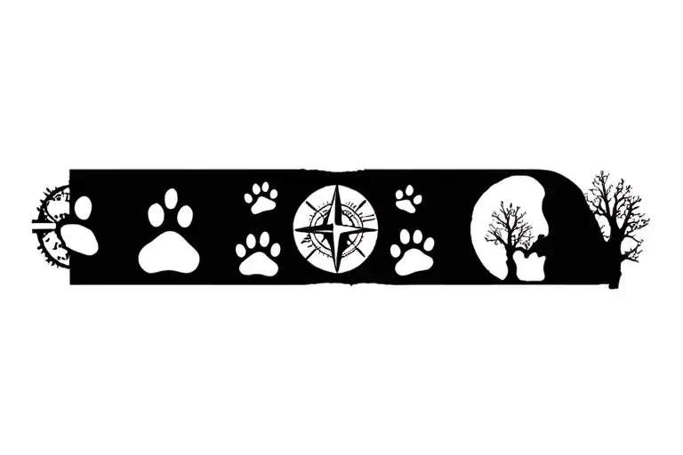 Compass With Paw Prints And A Tree