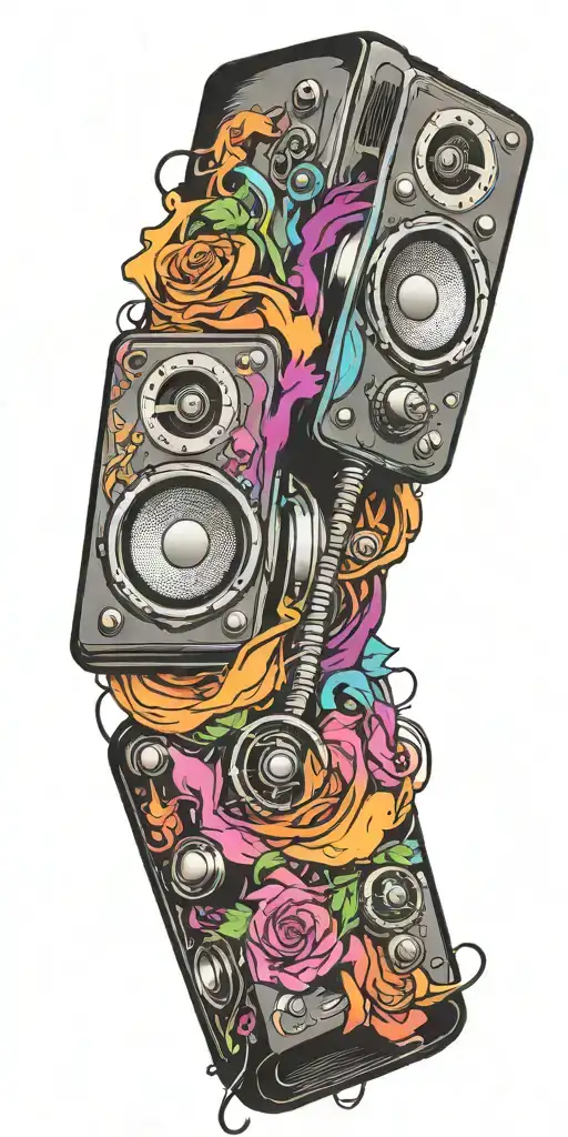 Speaker Playing Colorful Sounds Of Music