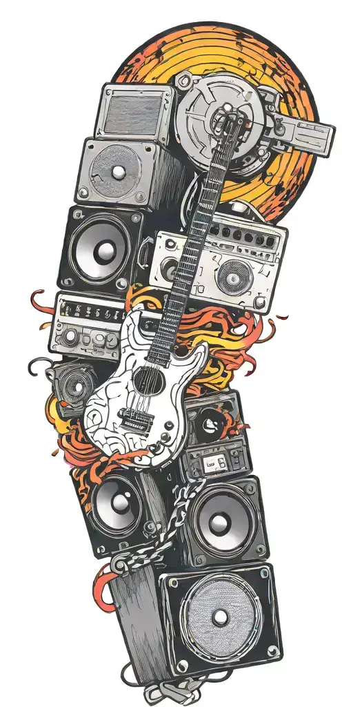 Rock Music Bands Speaker Playing Colorful Sounds Of Music