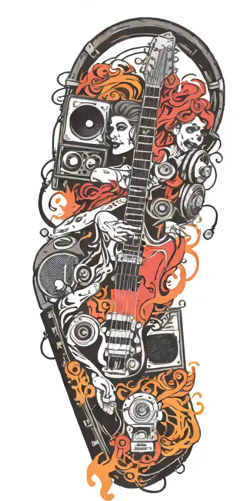 Rock Music Bands Speaker Playing Colorful Sounds Of Music