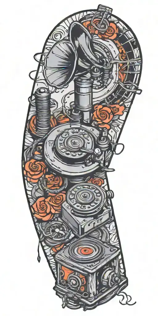 Old School Phone And Record Player Tornado