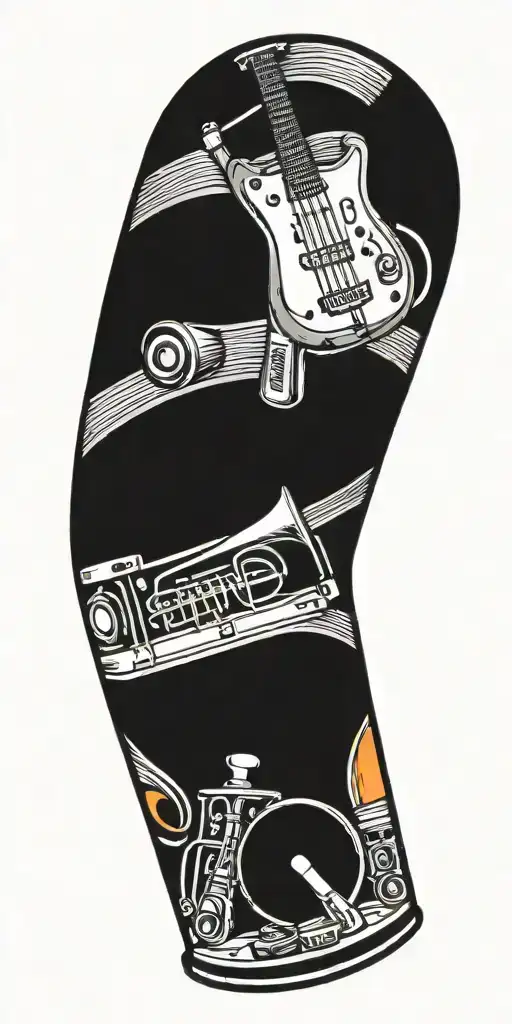 Musical Instruments And Speaker Playing Colorful Sounds Of Music