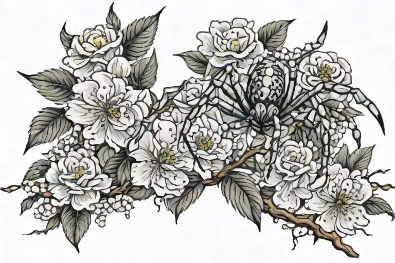 A Long-legged Spider Standing On A Blossoming Tree Branch