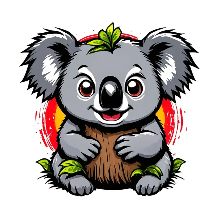 Cartoon Koala Holding A Tree