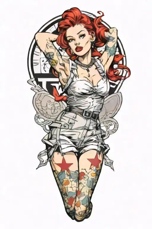 Cute Realistic War Time Pinup Girl With Red Hair And