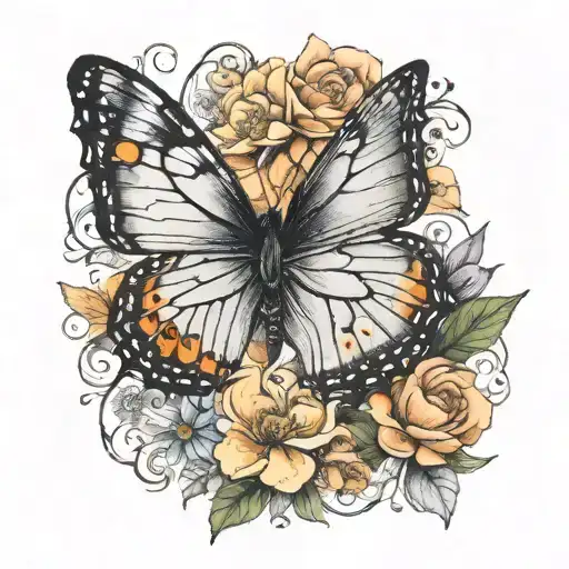 Butterfly With Birth Flowers In One Wing