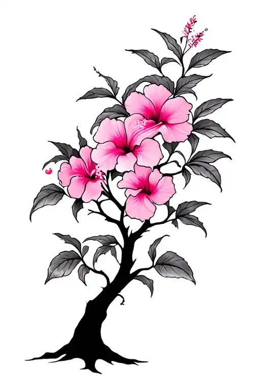 Psychedelic Hibiscus Tree With Pink Hibiscus Flowers
