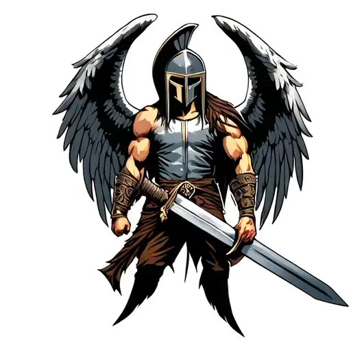 Spartan Warrior Angel Holding A Sword