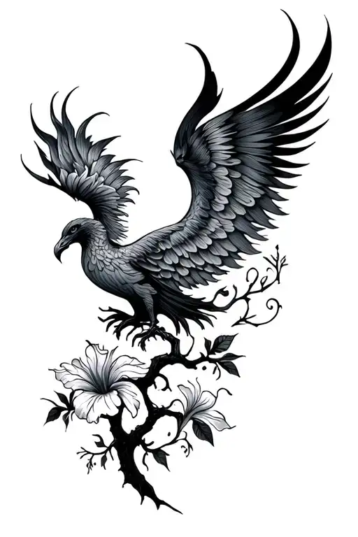 Psychedelic Hibiscus Tree And Phoenix Silhoette