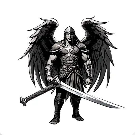 Spartan Warrior Angel Holding A Sword
